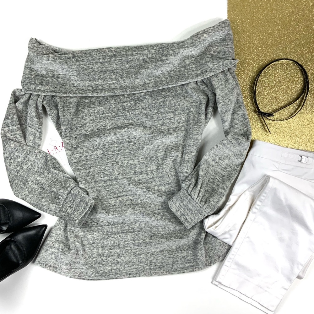 Loft Gray/White spotted, off-shoulder sweater - Picture 2 of 8